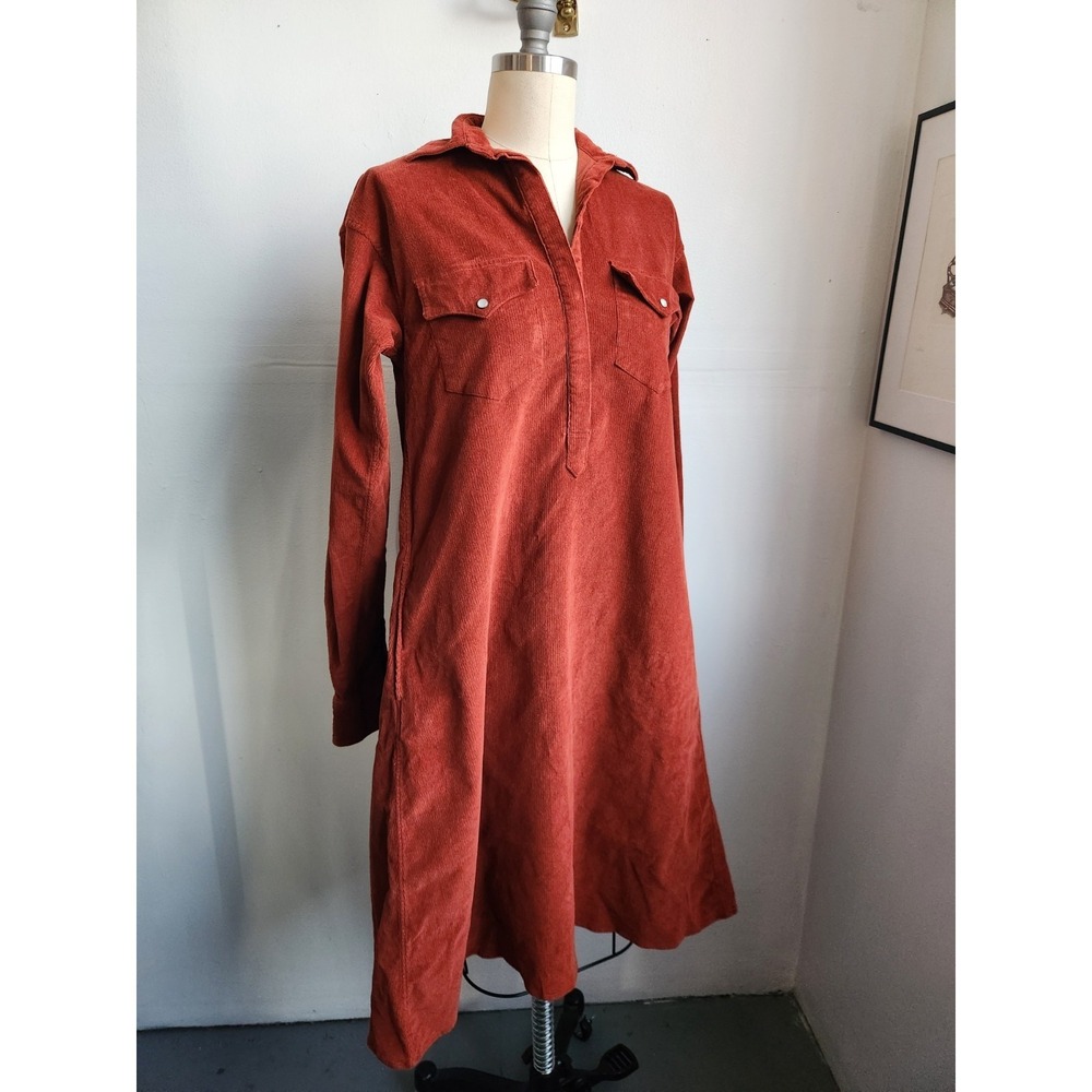 Ann Mashburn Corduroy Shirt Dress XS Rust Orange Long Sleeve Knee Length
